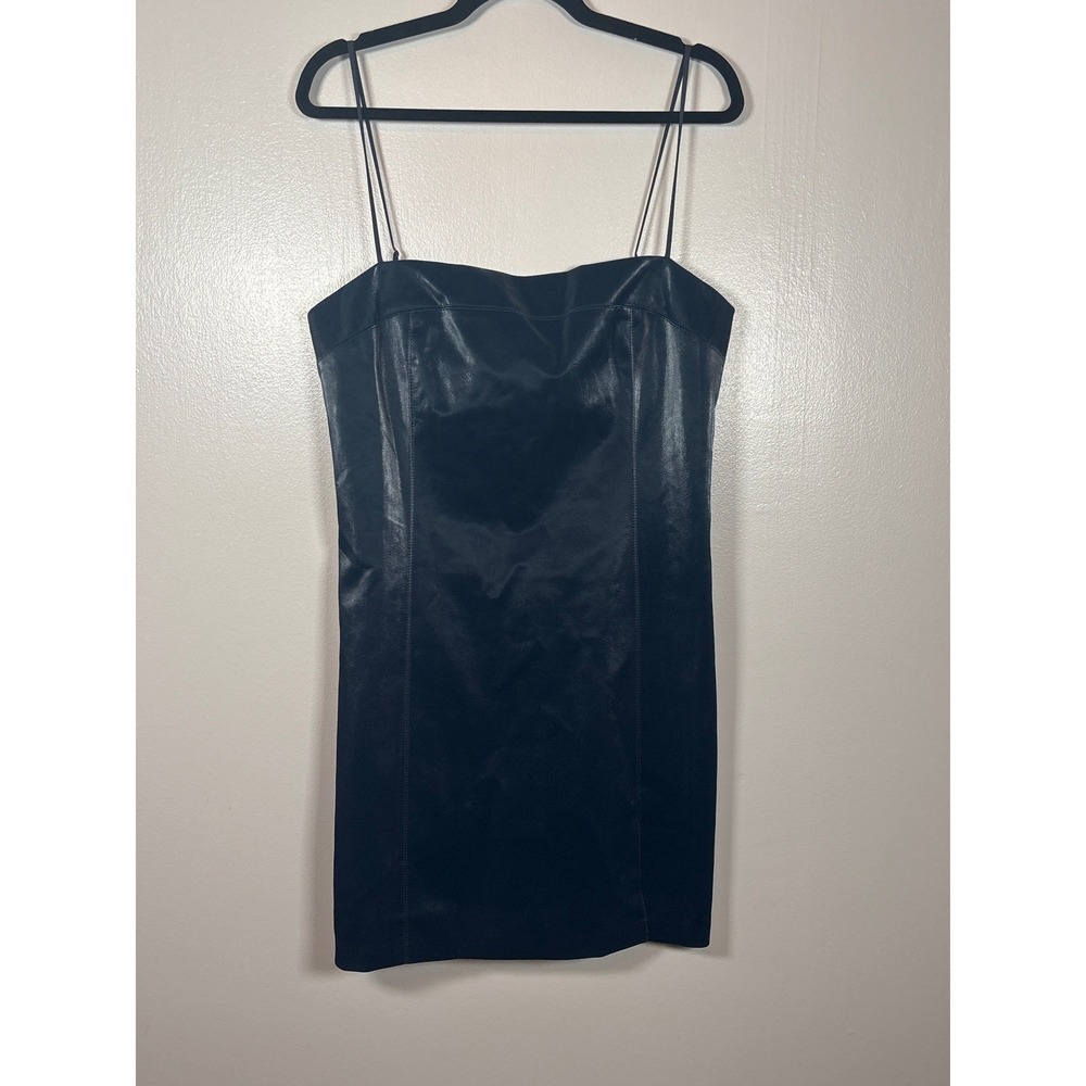 NWT Love Bonito Navy Blue‎ Faux Leather Mini Dress Spaghetti Strap Womens 10